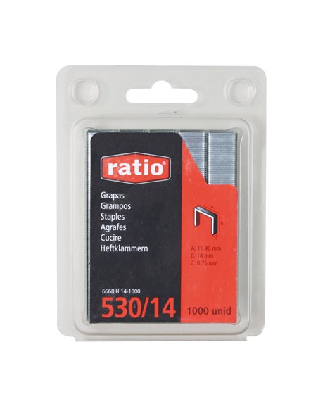 Grapas modelo 530 RATIO. 10.000 unidades Tamaño grapa 6 MM