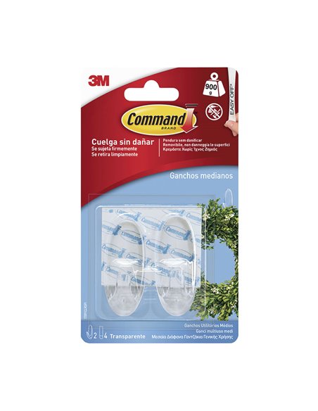 Colgadores adhesivos serie Command 3M transparentes Tipo 2 ganchos medianos