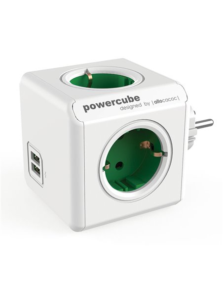Ladrón ALLOCACOC Powercube original 4 tomas + 2 USB (5V) Color Verde
