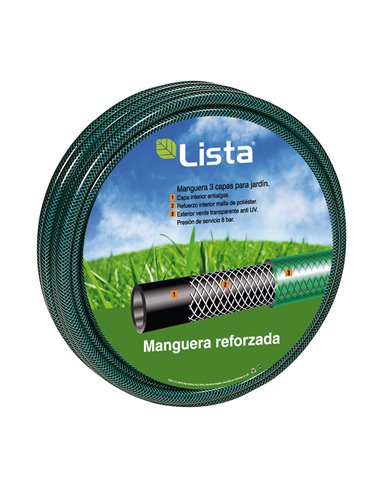 Manguera riego LISTA reforzada tricapa Longitud rollo 25 M