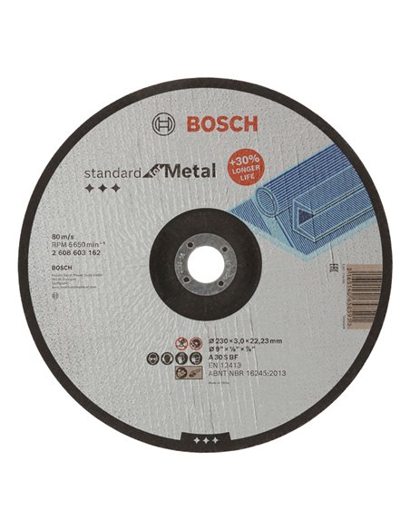 Disco corte metal BOSCH 230x3 mm Standard Cóncavo. 25 unidades