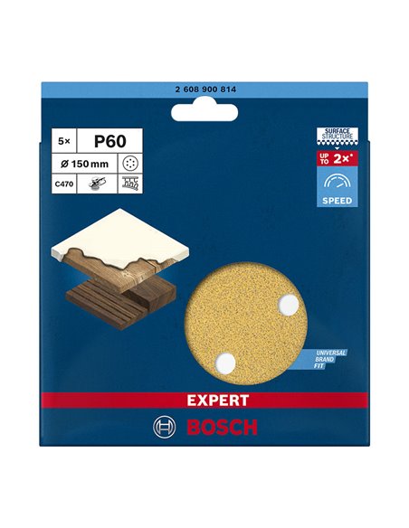 Disco abrasivo para lijadora excéntrica ø150 mm BOSCH C470  5 unidades Grano 60