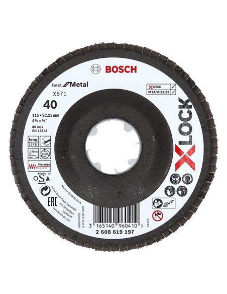 Disco abrasivo de láminas BOSCH 115x22,23 mm X571 Best Metal Xlock  10 unidades Grano 40