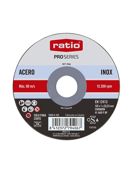 Disco de corte inox/metal RATIO ProSeries. 25 unidades Diámetro disco 125 MM
