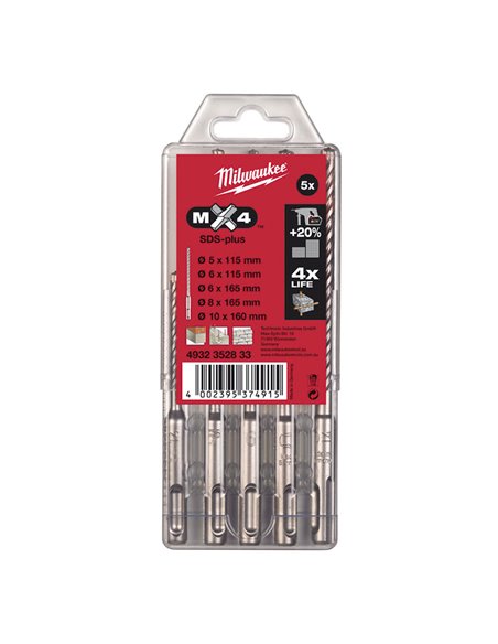 Juego 5 brocas para piedra MILWAUKEE SDS-Plus MX4? - 4 cortes