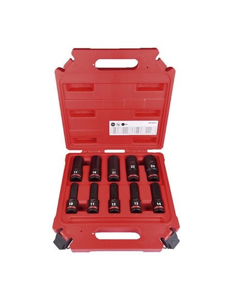 Estuche 10 vasos largos 1/2" MILWAUKEE Impacto