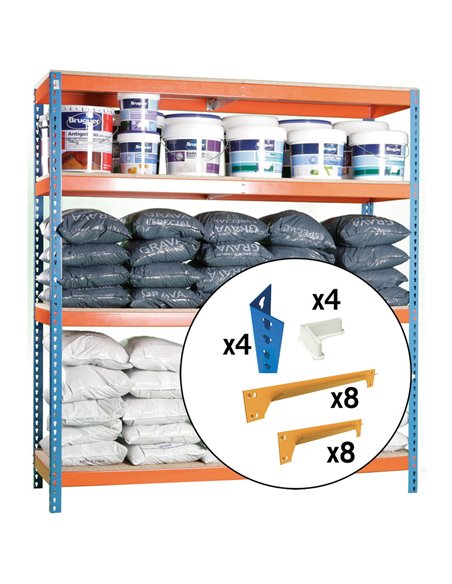 Estantería de carga HABITEX Mega 60. Kit perfiles metálicos + refuerzos (Paquete 2)