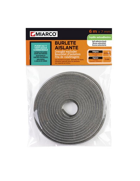 Burlete cepillo guías MIARCO 7 mm x 6 m con adhesivo
