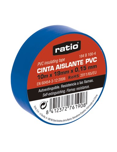 Cinta aislante PVC RATIO 10 m. 10 unidades Color Azul