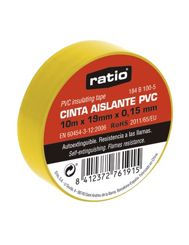 Cinta aislante PVC RATIO 10 m. 10 unidades Color Amarillo