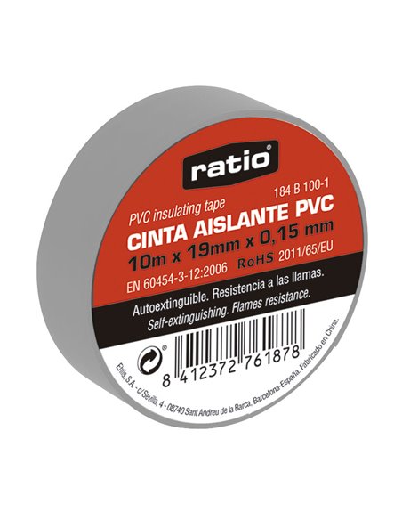Cinta aislante PVC RATIO 20 m. 10 unidades Color Gris