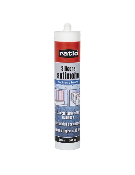 Silicona Antimoho RATIO cocinas y baños, 300 ml Color Blanco