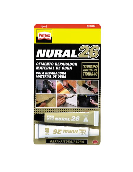 Pattex Nural 26 cemento adhesivo reparador para construcción con extra tiempo de trabajo, 2x11ml