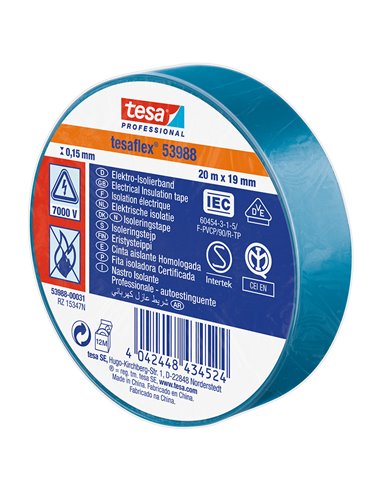 Cinta aislante TESA Tesaflex 53988 19 mm x 20 m Color Azul