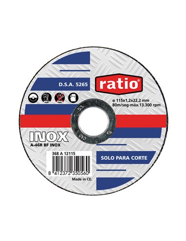 Disco de corte inox/metal RATIO 178x1,6x22,2 mm. 25 unidades