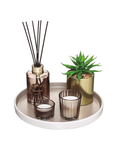 Juego aromas con bandeja regalo y planta artificial