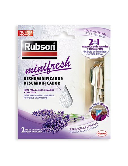 Rubson Minifresh Deshumidificador de armarios aroma a lavanda, 2 bolsas de 50g cada una
