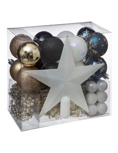 Kit decoración Navidad 44 piezas surtidas Color Azul/Dorado