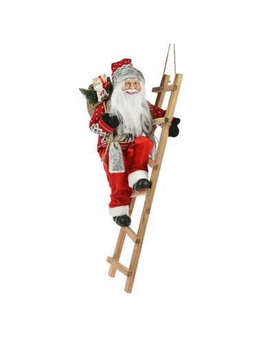 Figura decorativa Papa Noel con escalera de madera 65 cm