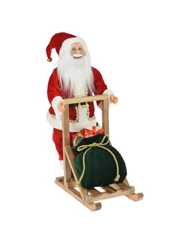 Figura decorativa Papa Noel en trineo de madera 45 cm