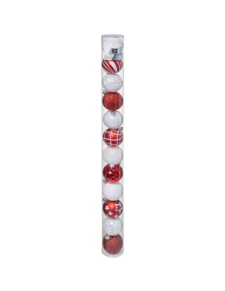 Juego de 12 bolas Navidad ø 6 cm Color Combi blancos/rojos